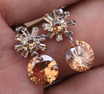 

Silky Circle Flowers-Shape Champagne Orange Morganite Silver Plated Argent Party Drop Dangle Earring S5500