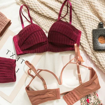 

Roseheart Women Fashion Green Red Deep V Bras Sexy Lingerie Sets Lace Wireless Bra Sets Cotton Panties Push Up Underwear A B