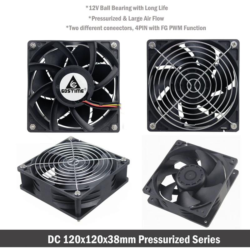 Gdstime 120mm 12CM 12038 Cooling Fan 120mm x 120mm x 38mm Computer Case Fan 12V 24V 48V 110V 115V 220V 240V Ball Cooling Cooler