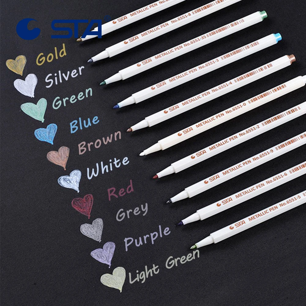 

STA 10 Colors Metallic Paint Markers for Adult Coloring Books Scrapbook and Black Paper