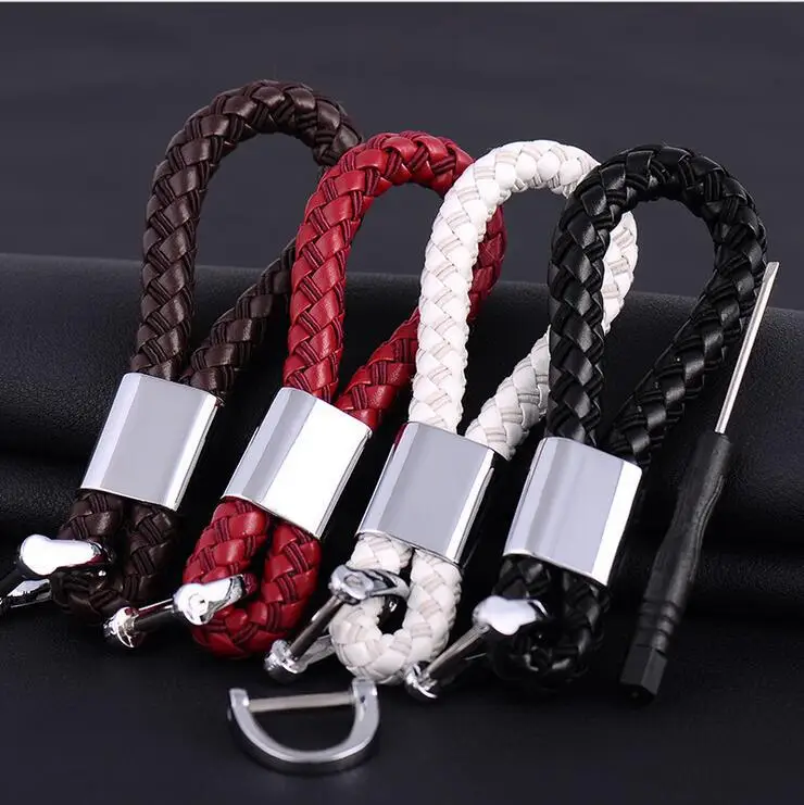 

Fashion Hand Knit Leather Rope Metal Horseshoe Shade Buckle Waist Hanging Type Car Key-chain Key-ring With Special Screwdriver