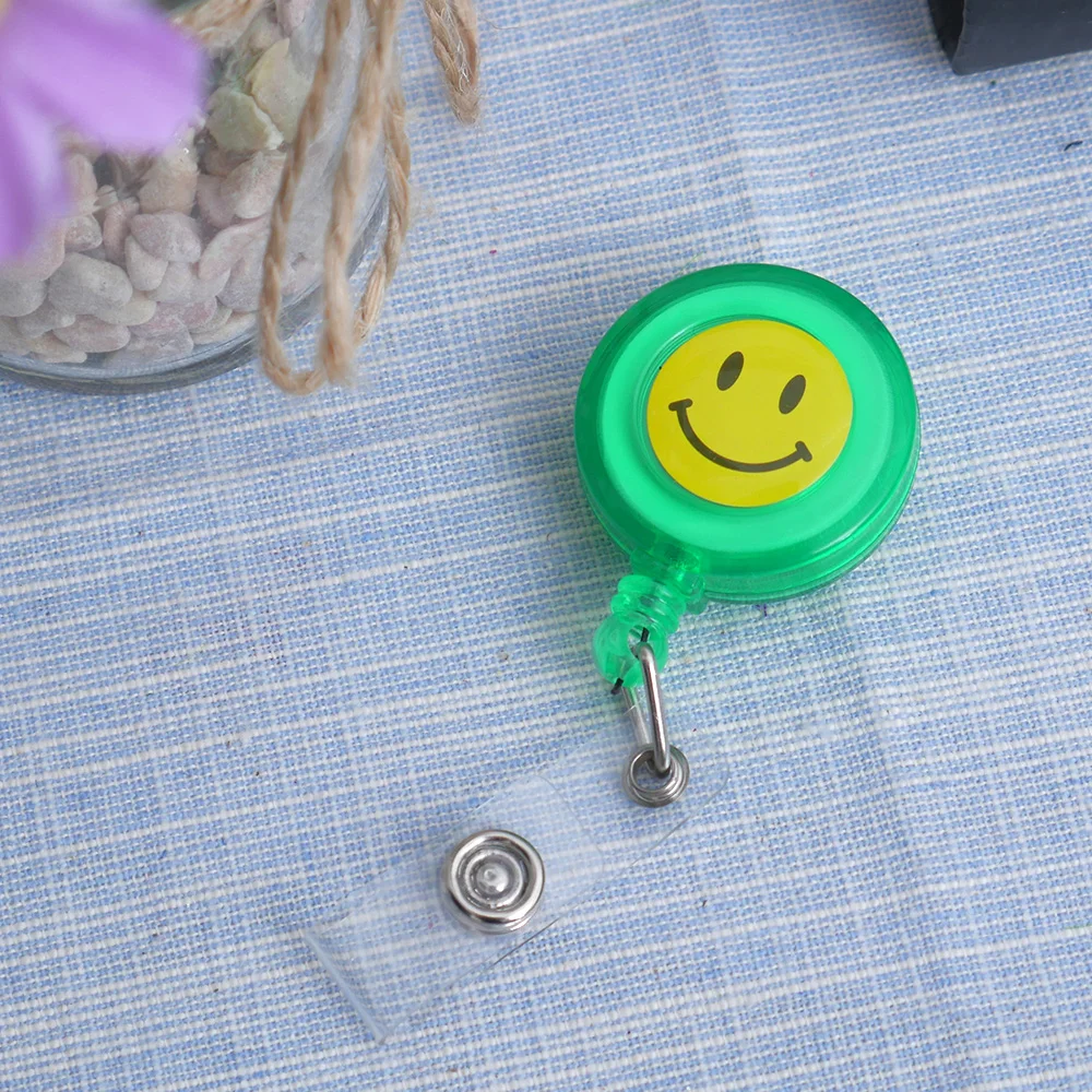 

Compact Design Smiling Face ID Holder Name Tag Card key Badge Holder Retractable Round Solid Translucent ID Holder