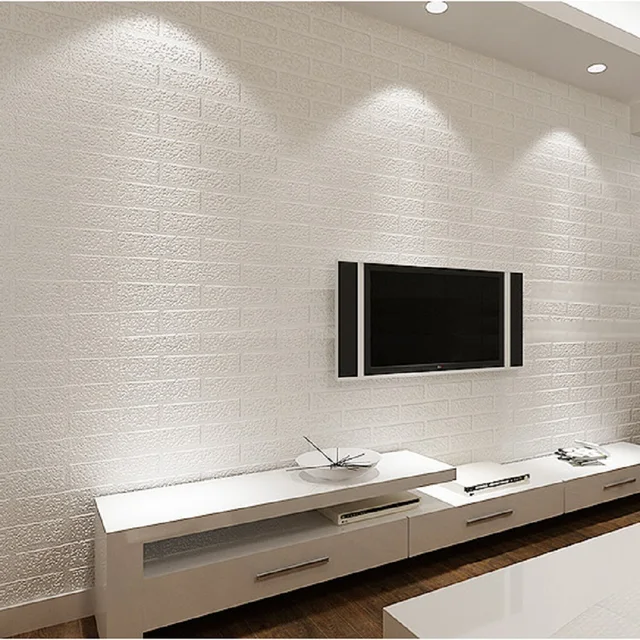 Modern Pure White Brick Wallpaper Effect Wall Paper Faux Modern Pure White Brick Wallpaper Effect Wall Paper Faux Exposed Living Room