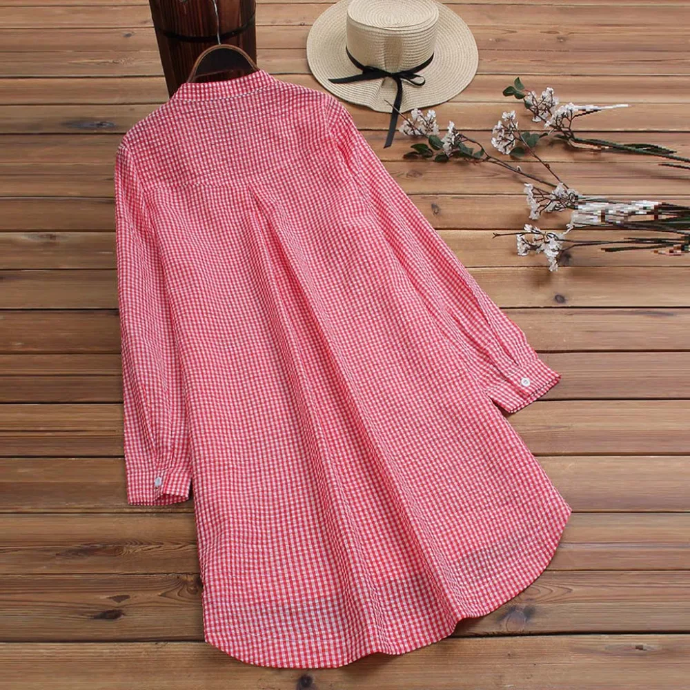 2019 women's plaid embroidered cat long sleeve tops and blouses Summer sexy beach top pretty blouses et chemisiers femme 40J12 (7)