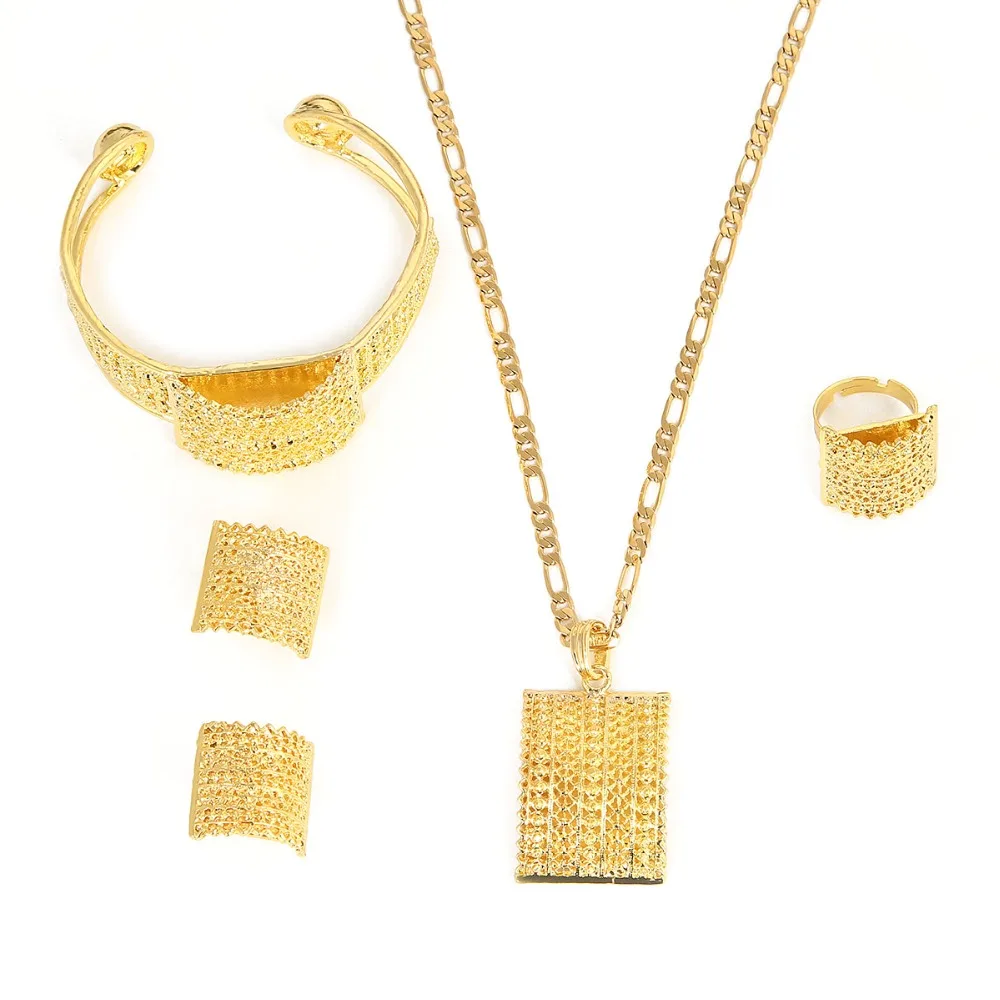 Ethiopian Jewelry Set Bride Wedding Pendant Necklace Bangle Earring Ring African Eritrea Habesha Sets