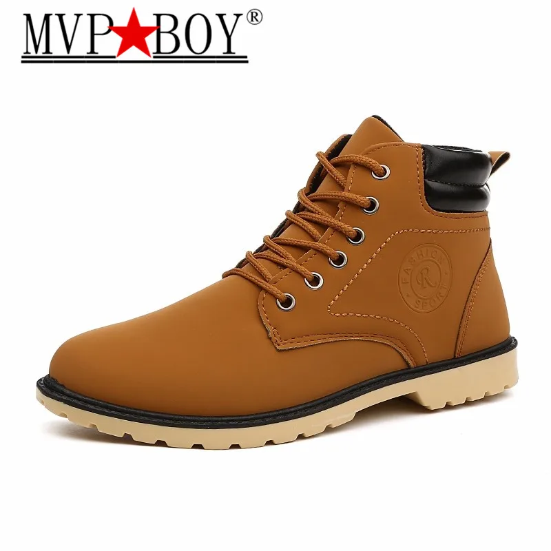 

MVP BOY Shoes Men Leather Boots Spring Autumn High Style Waterproof Fashion Outdoor Work Shoes Casual Ankle Boot For Man Black