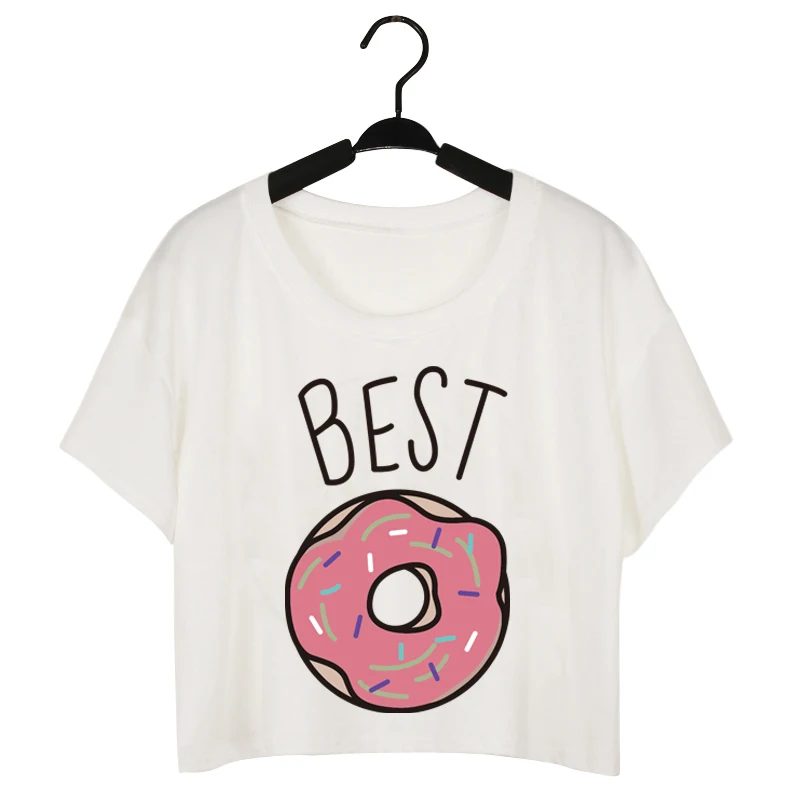 

LJ Funny Best Friends T Shirt Donut And Coffee Duo Flowy Print Tees Couple Tops H599 2016 Hot Summer Women T-shirt