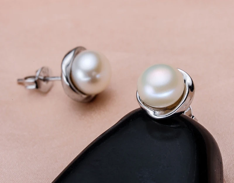 100% real natural pearl stud Earring for women silver 925,black freshwater pearl jewelry mother's best gift high quality