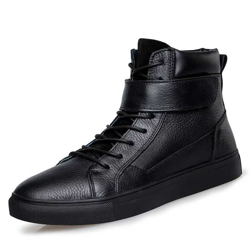 Сезон осень-зима; мужские ботинки наивысшего качества на теплом меху; красивые удобные Брендовые повседневные ботинки из натуральной кожи; большие размеры 36-48 - Цвет: Black Boots