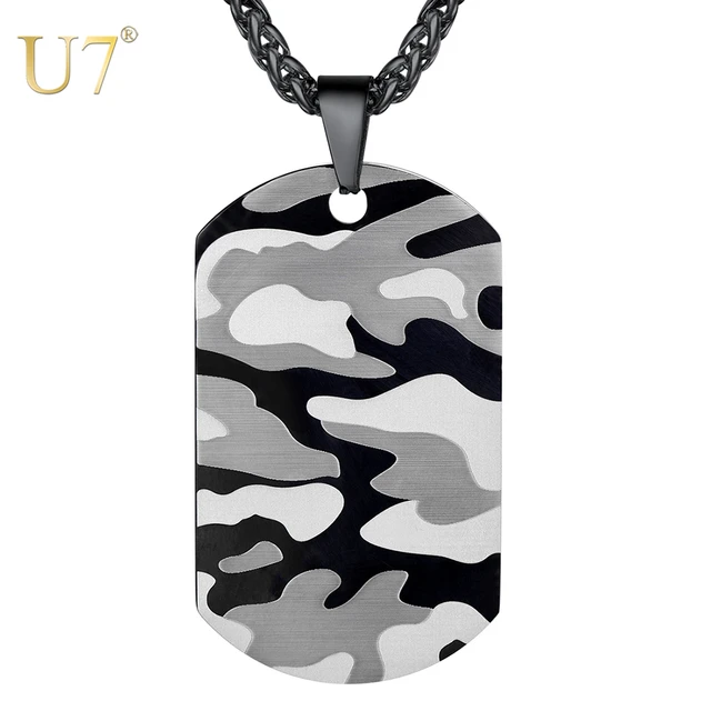 Personalized Camouflage Military Pendant Necklace Hip Hop Dog Tag Chain Men and Women Stainless