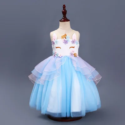 Unicorn Dress Flower Girls Unicorn Tutu Dress Princess Girls Christmas Dress Children Unicorn Party fantasia Girls Dress - Цвет: Blue Dress Only