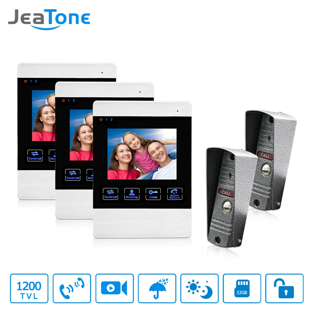 JeaTone Video Door phone 1200TVL Camera 4 Inch Indoor Monitor Unlocking Monitoring Taking Home Security System Free Shipping