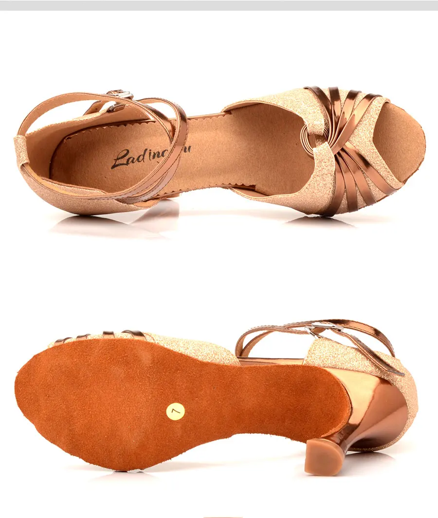Ladingwu Glod/Блестящая танцевальная обувь для латиноамериканских женщин; обувь для сальсы; танцевальные сандалии; Обувь для бальных танцев; женская обувь с мягкой подошвой на Кубинском каблуке