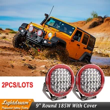Rodada 185 W 9 “polegadas 37 leds Led Trabalho Light Preto Vermelho 12 V 24 V Offroad 4WD 4×4 Conduziu a luz do Ponto 185 W Conduziu a Iluminação de Condução com tampa x2