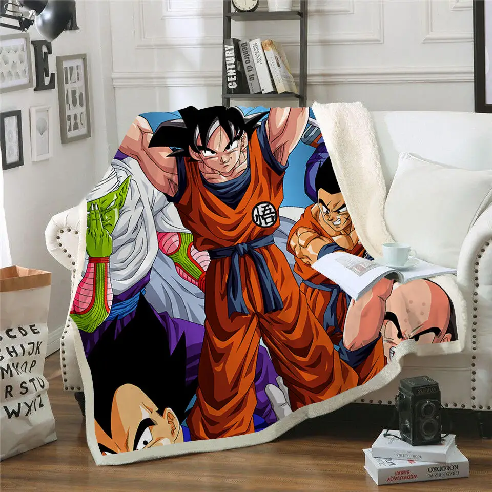 Anime Fashion Throw Blanket Sofa/Bed/ Travel 3D Print Sherpa Fleece Microfiber Quilts Super Soft Dragon Ball Kid Adult Portable