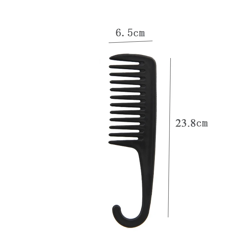 New Black Plastic Hair Brush Wide Tooth Comb with Hanger Anti-Static Large Wide Comb for Straight Wavy Hair Care Styling Tool photo