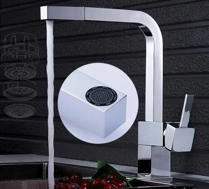 Fashion high quality single lever chrome Kitchen faucet single hole square kitchen tap mixer with pull out shower head