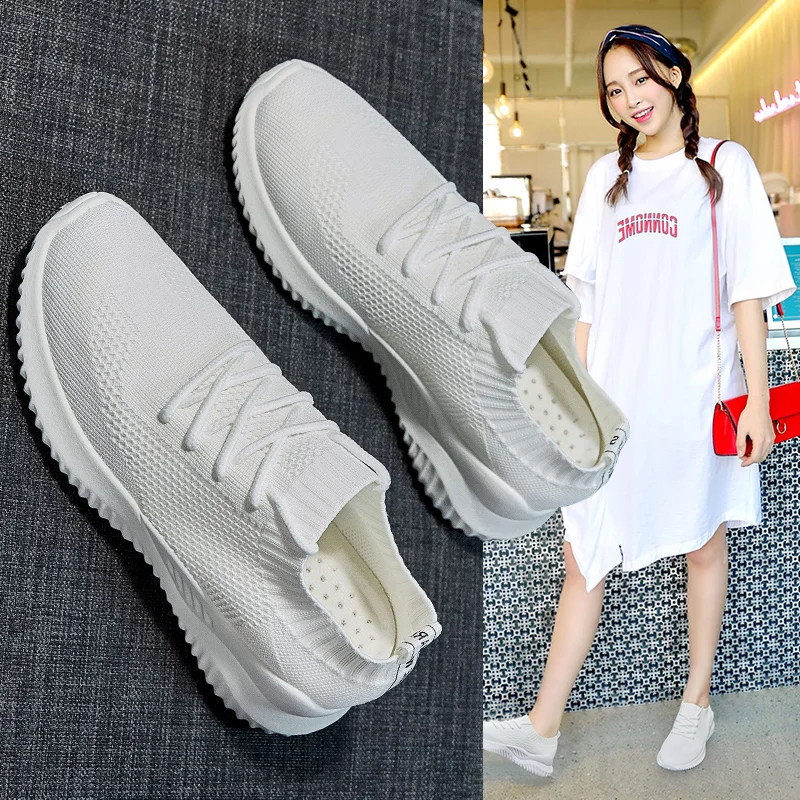 

2019 New Women Sport Shoes Lace-Up Beginner Rubber Fashion Mesh Round Cross Straps Flat Sneakers Running air Shoes Casual Shoes