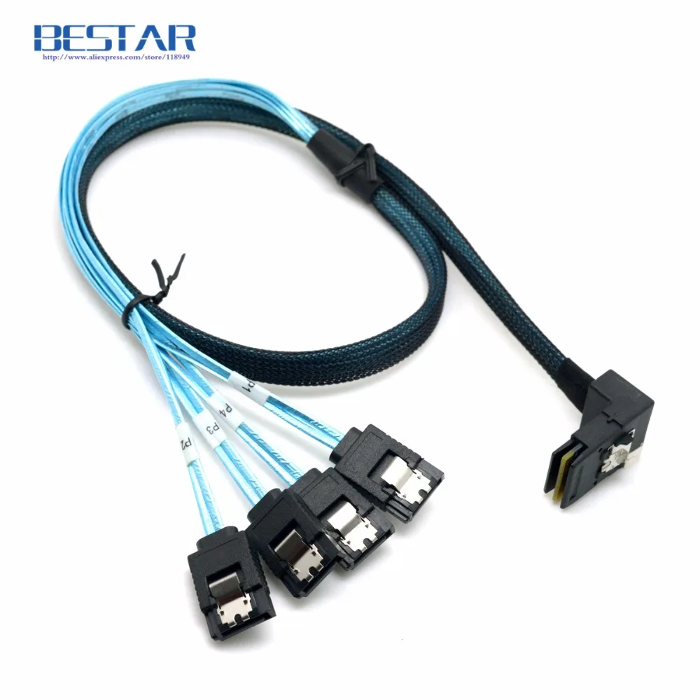 Down Angled 90 Degree Mini SAS 4i SFF 8087 Host to 4 SATA 7Pin Target