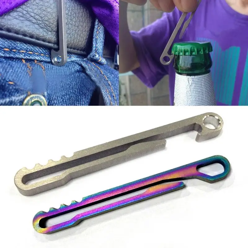 

Titanium outdoor opener belt clip Ti bottle keyring buckle multi multipurpose multifunction key camp hike TC4 ring edc