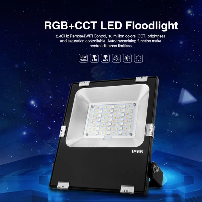

FUTT03 AC 85V - 265V 30W 2.4G wifi RGB + CCT LED Floodlight RGB + warm white and white LED outdoor lighting waterproof IP65