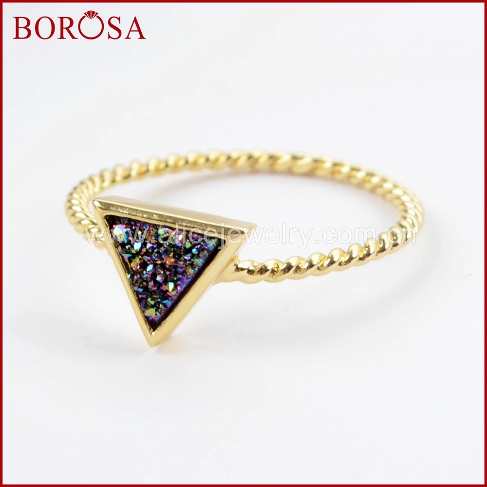 BOROSA 10 шт треугольник золотого цвета радужные кольца смешанные Агаты Титан