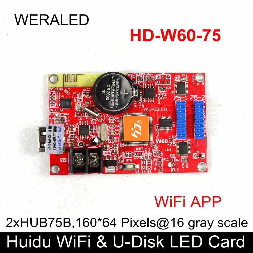 

Huidu HD-W60-75 USB-Disk & WiFi APP Multi-Color LED Control Card Support Normal P4 P5 P6 P7.62 P8 P10 Full Color LED Module