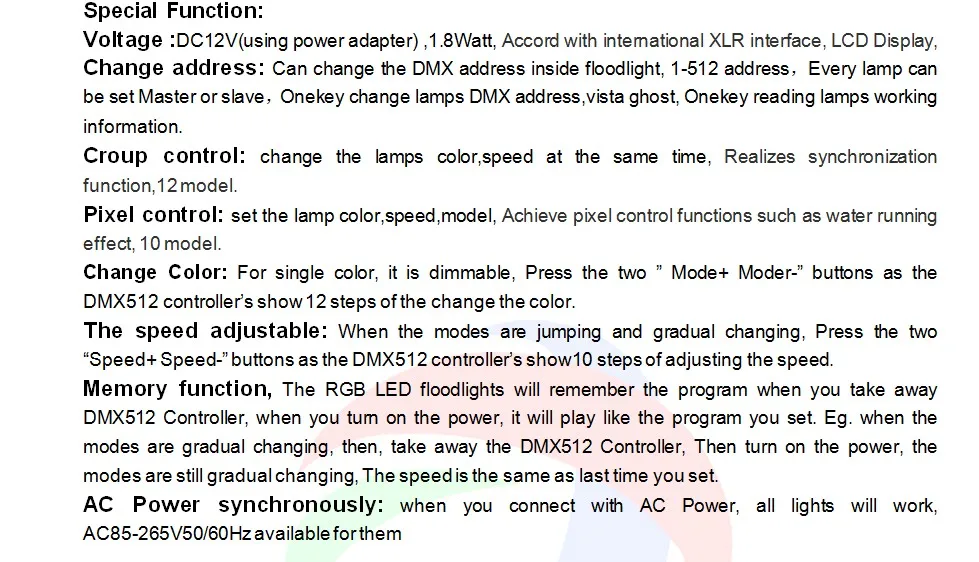 20 Вт RGB поток света dmx, AC85-265V вход; может управляться dmx контроллер напрямую; размер; L180XW140XH110