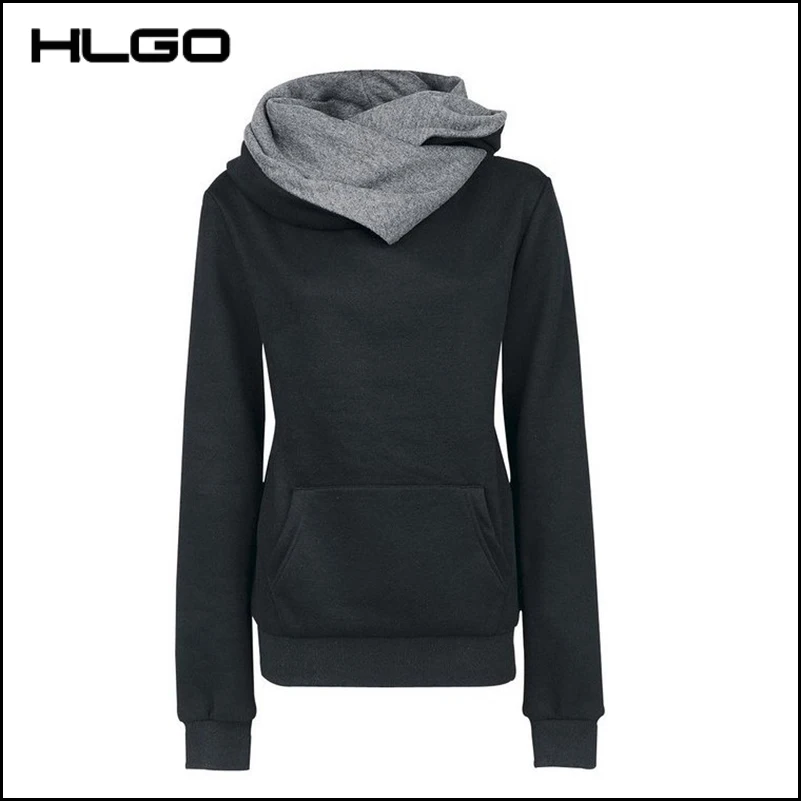 Fashion Autumn Women Girls Solid Color Hoodie with Pocket