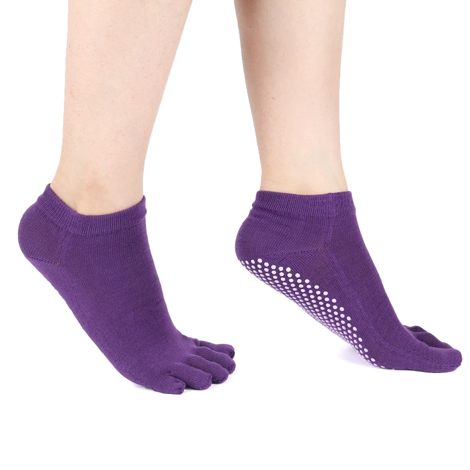 Йога носки для женщин Нескользящие носки с захватами чистые носки для Барре пилатеса пять носок с пальцами защитная накладка для танцев