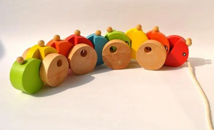 

Delivery of caterpillar small wooden toys baby cart children stay trailer toddler toys