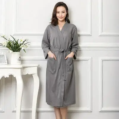 Женский халат-Кимоно размера плюс, хлопковая длинная Пижама, китайский халат для невесты, свадьбы, сексуальная ночная рубашка, одноцветная ночная рубашка - Цвет: Серый