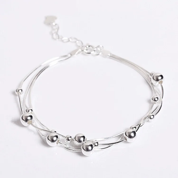 

Flyleaf 925 Sterling Silver Multilayer Bead Chain Bracelets For Women Hypoallergenic Girl Sterling-silver-jewelry