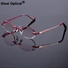 Великолепная насыщенная Красная Женская оправа без оправы из титанового сплава оптическая оправа Алмазная Обрезка очки без оправы с градиентными линзами