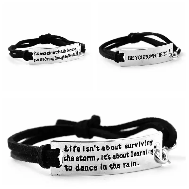 Zhijia life isn't about survlving .....to dance in the rain Bracelets Simple Round Bangles Leather Letter Bracelet party gifts |