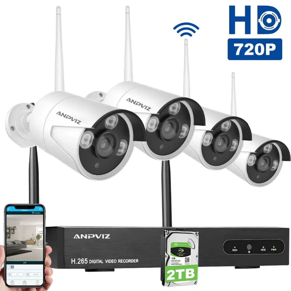 Anpviz Беспроводной NVR 1080 P HD наружная домашняя камера безопасности Система 4CH CCTV