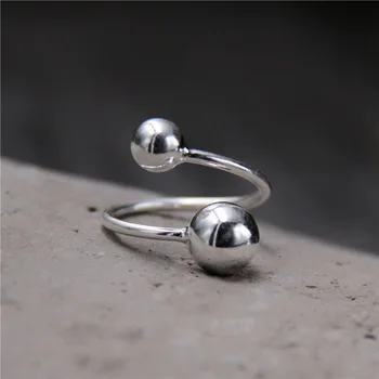 

2019 Hot Sale Sale Anel Feminino S925 Original Design Abstract Personality Double Bead Ring South Korea Open Fashion Light Body