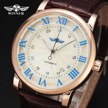 Gagnant Hommes Montre de Marque De Luxe Automatique D’affaires Style Bracelet En Cuir Analogique Robe De Mode Horloge Sur Vente Mécanique Montre-Bracelet
