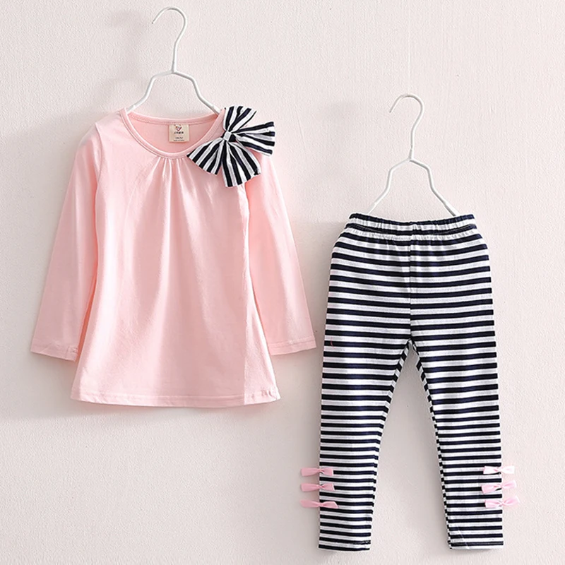 

autumn girls clothes cotton casual children clothing set long sleeve t-shirts striped leggings baby kids suits 3 4 5 6 7 8 years