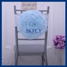CH091G SKFLY свадебное хорошее качество украшение большая органза светло-Голубое украшение для стула с белой повязка из спандекса