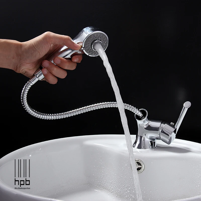 

Wuhan copper pull type faucet hot basin washbasin tap with telescopic stretch shampoo shower