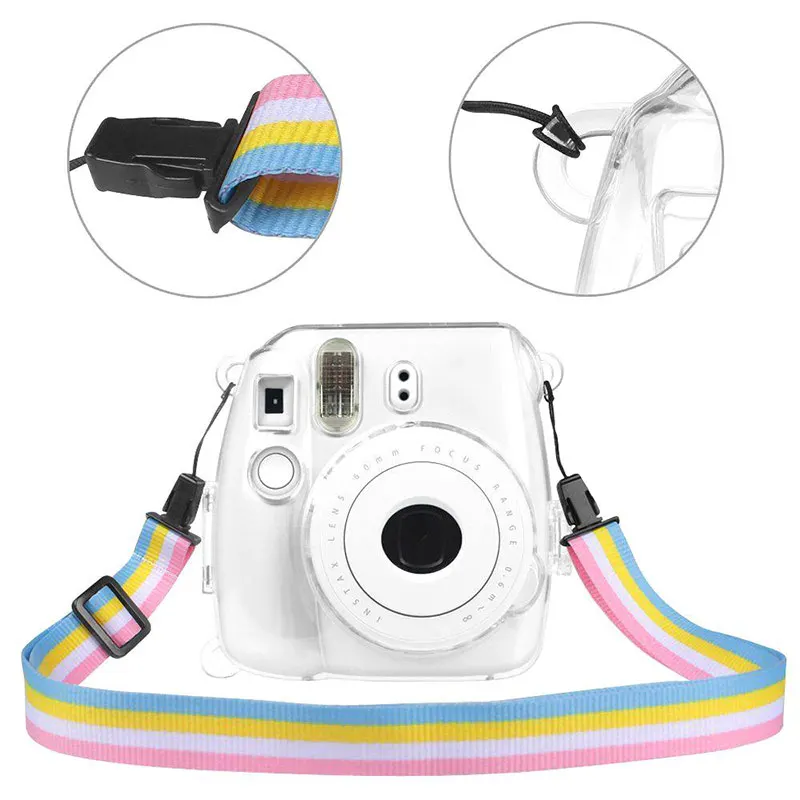 Защитный чехол Powstro для камеры Fujifilm Instax Mini 9 прозрачный пластиковый с ремешком Fuji