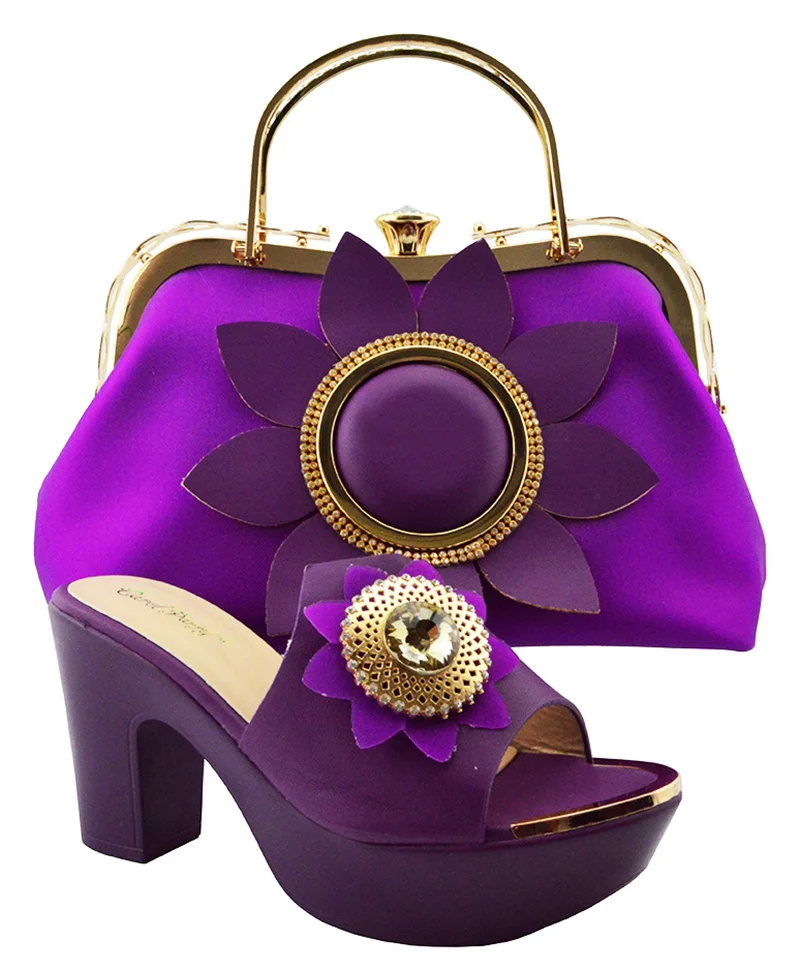 

New Purple Color Matching Italian Shoe and Bag Set African Matching Shoes and Bags Italian In Women Nigerian Shoes QSL003