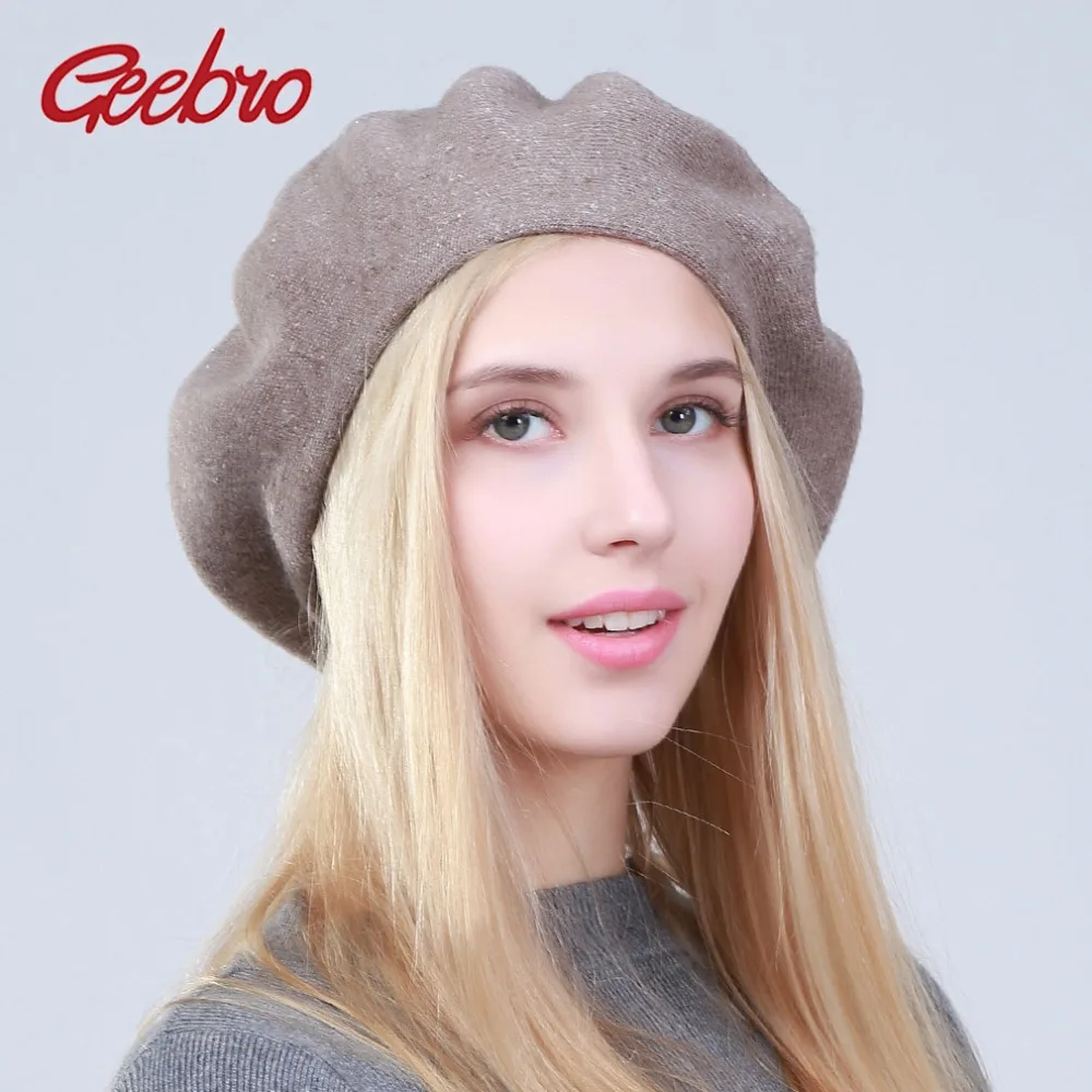 Buy Geebro Women's Berets Hat Fashion Solid Color Wool
