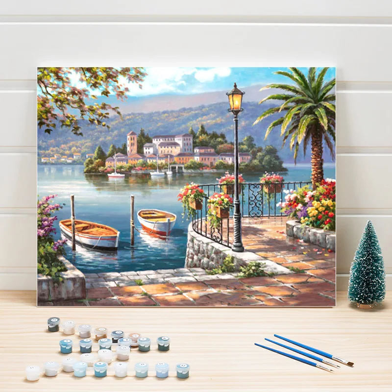 

Paint Painting By Number Scenery DIY Acrylic Coloring Art On Canvas Wall Pictures For Living Room Decoration Adults Drawing Kits