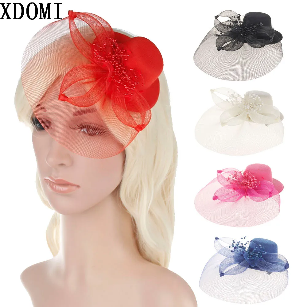 

2017 Fashion Lady Accessory Wedding Holiday Headband Women Fascinator Veil Feather Yarn Headband Hats for Brides Hair Accessorie