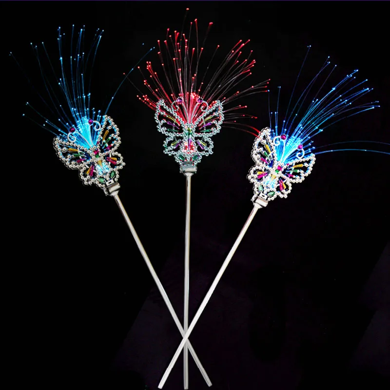 

Cool Rhinestone Fiber Light Girls Princess Fairy LED Butterfly Magic Wand Stick Flashing Toy Party Cosplay Weapons Hand Props