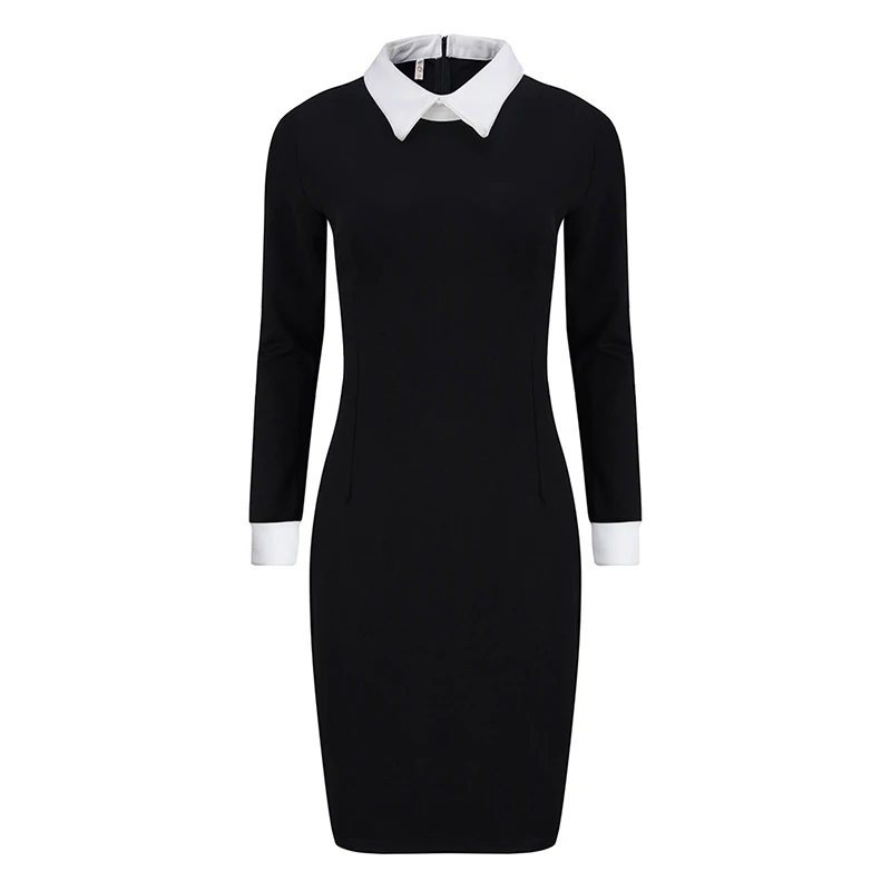 Women Dress Autumn Turn down Collar Fit Work Dresses Vintage Elegant ...