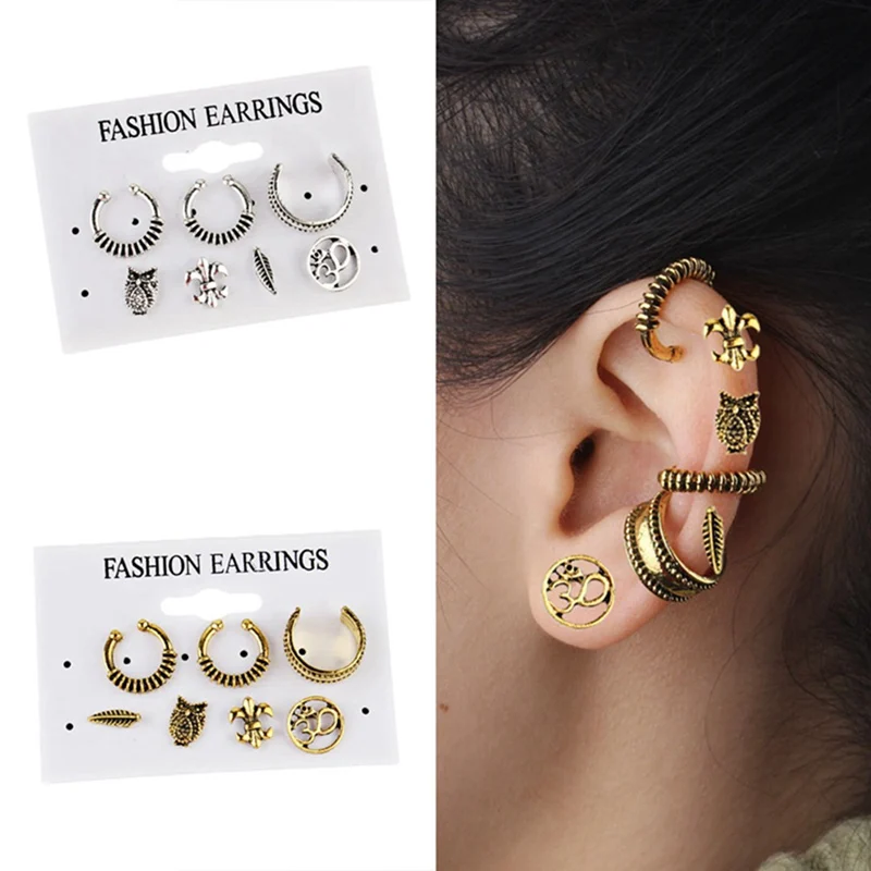 New style fahionable earrings jewelry7 pieces /set bohemian retro anchor leaves owl earrings