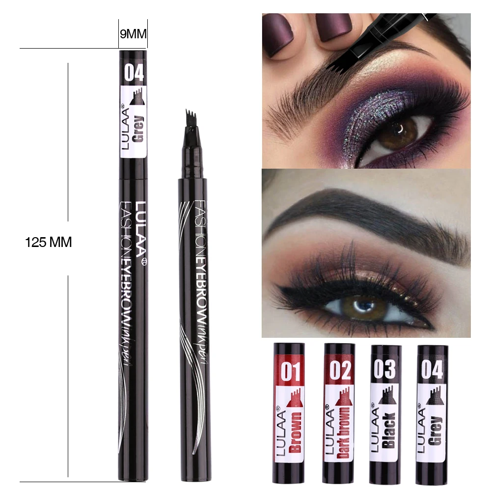 Good Price of  LULAA Waterproof Natural Eyebrow Pen Brown Black Grey Brush Cosmetics Four Colors Eyebrow Pencil Fo